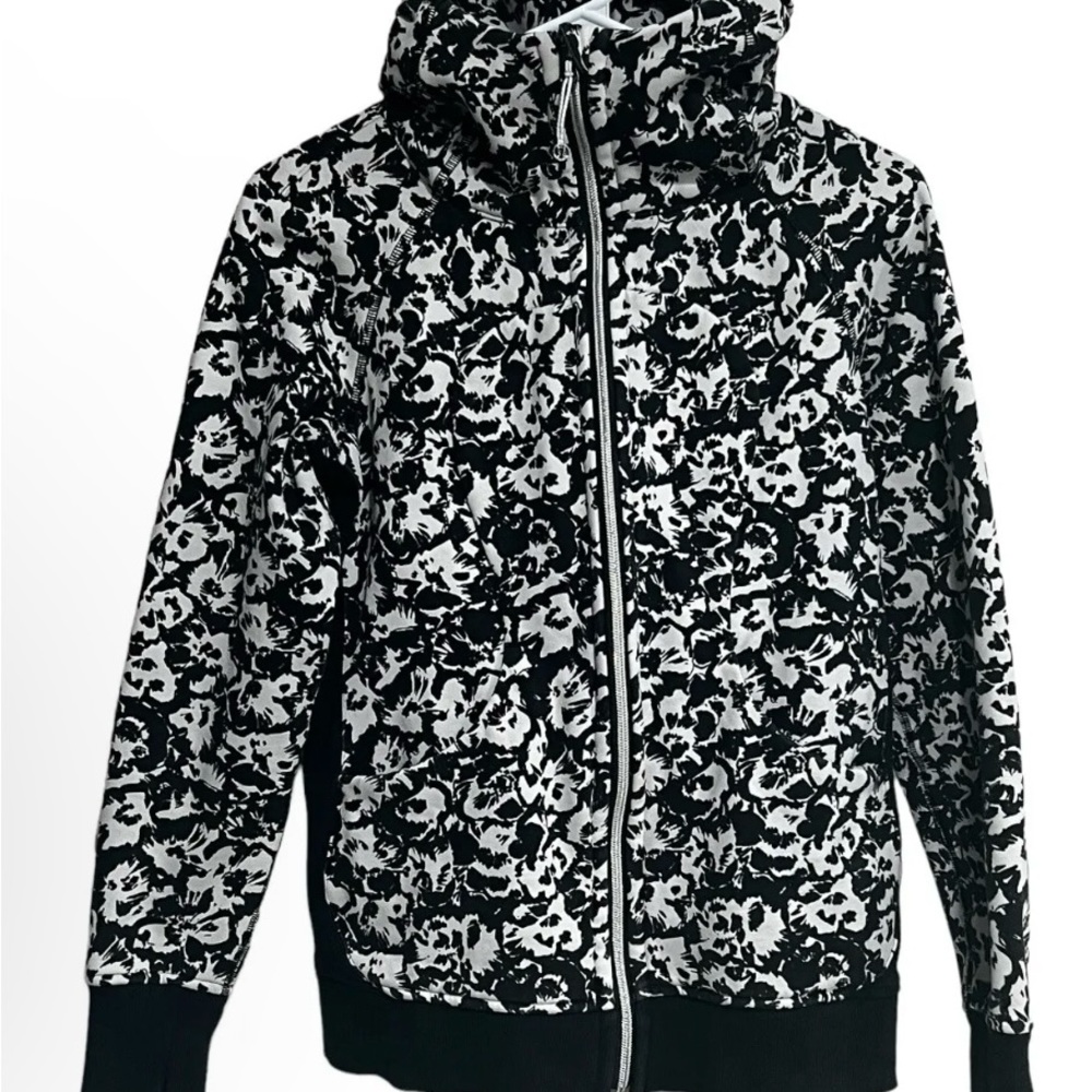 Lululemon Scuba Hoodie III 6 Black White Floral Fleur Sombre Jacket Zip *READ*